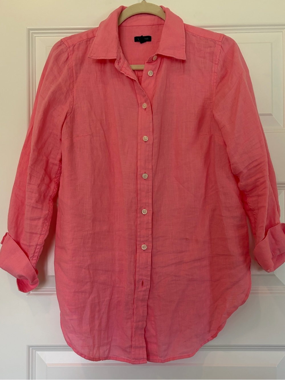 Talbots Women's Coral Pink Vibrant Button-Front Linen Shirt XS